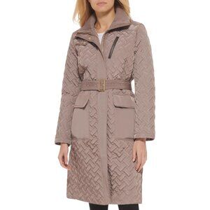 COLE HAAN Signature Women’s Belted Quilted Coat Large Tan NWT